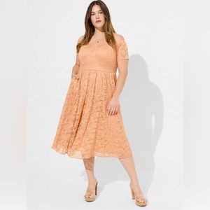 Midi Lace Off Shoulder Skater Dress